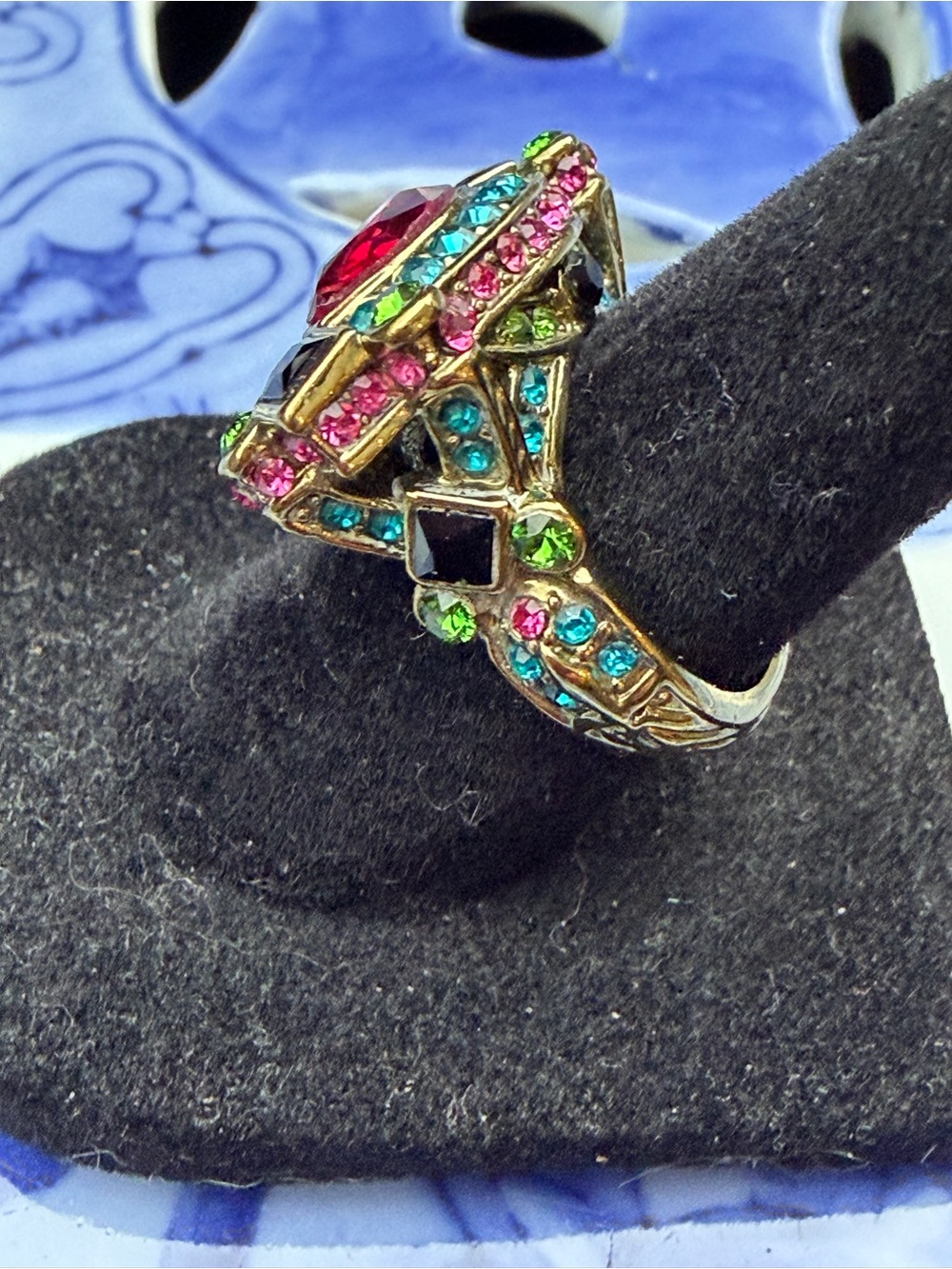 Heidi Daus Fuchsia Marquise Multicolor Crystal Statement Cocktail Ring. *Size 7 - Picture 6 of 8